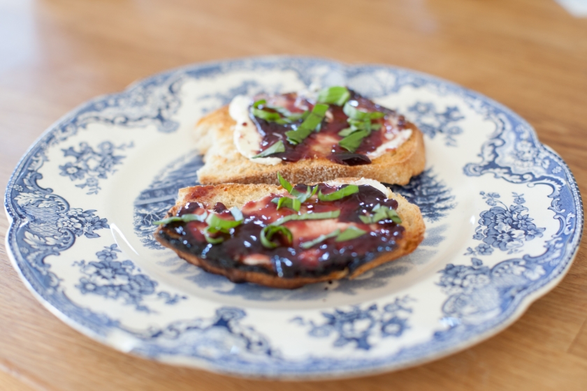 Sourdough Toast with Mascarpone, Blackberry Jam and Basil Recipe