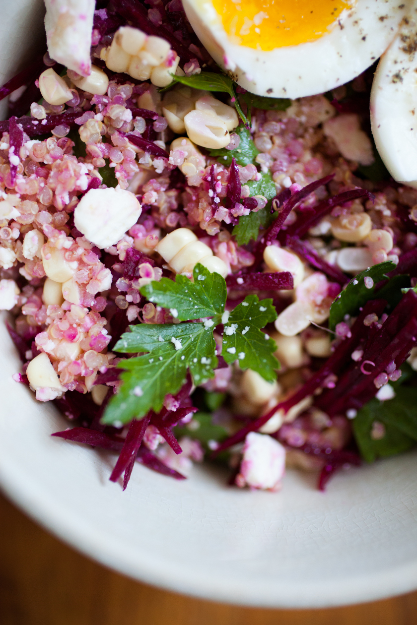 QUINOA SALAD WITH CORN, FETA, BEETS AND PARSLEY