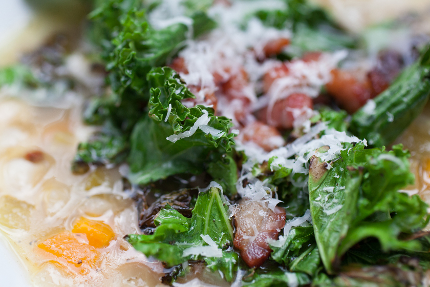 WHITE BEAN SOUP WITH CRISP BACON AND KALE