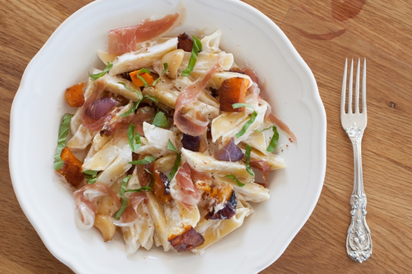 Penne with Roasted Butternut Squash, Proscuitto and Goat Cheese Recipe