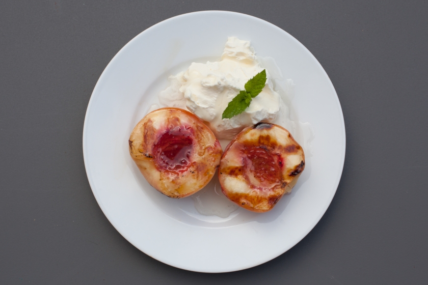 Grilled Peaches with Mascarpone and Peach Simple Syrup