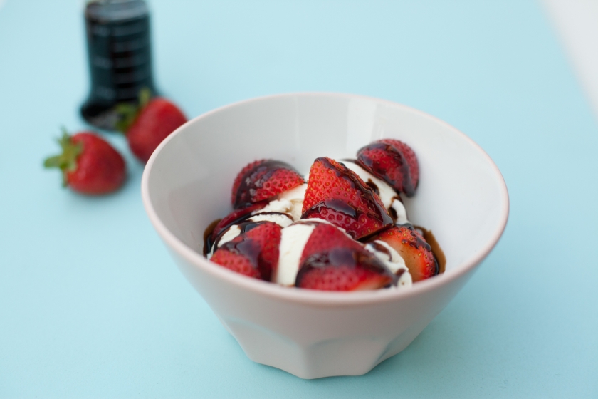 Vanilla Ice Cream with Strawberries and Balsamic Syrup Reduction