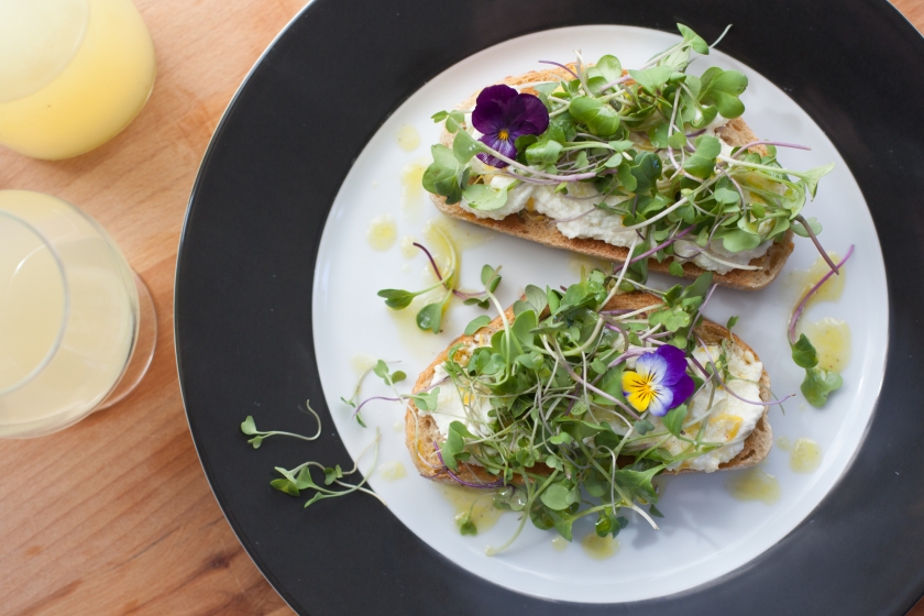 TARTINES WITH RICOTTA, MICRO-GREENS AND LIMONCELLO VINAIGRETTE