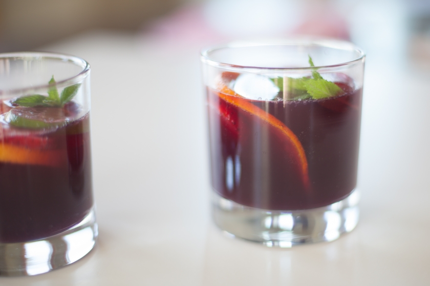 SUMMER SANGRIA WITH STRAWBERRIES, RASPBERRIES, PEACHES, CITRUS FRUIT AND GINGER