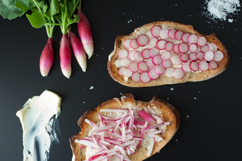 RADISH BUTTER AND SALT TARTINE