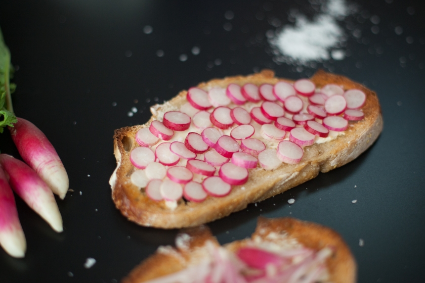 RADISH BUTTER AND SALT TARTINE