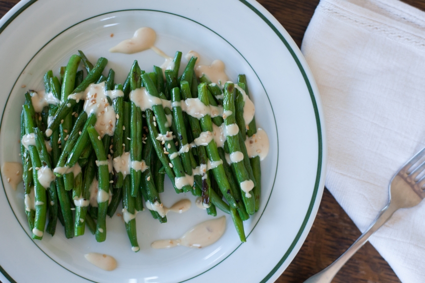 CHARRED GREEN BEANS WITH SESAME MISO DRESSING