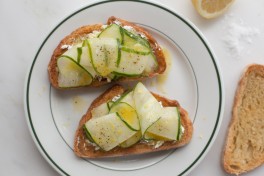 CUCUMBER, GOAT CHEESE, AND CILANTRO TARTINE WITH LEMON VINAIGRETTE