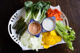 Crudités with Harissa Aioli and Caper Buttermilk Dip