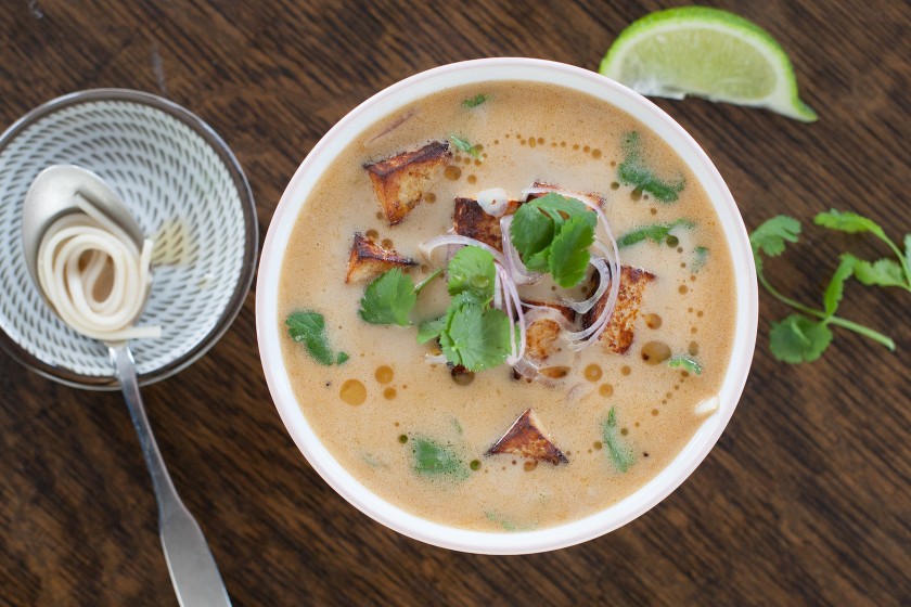 THAI COCONUT SOUP  WITH UDON NOODLES AND TOFU