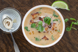 THAI COCONUT SOUP  WITH UDON NOODLES AND TOFU