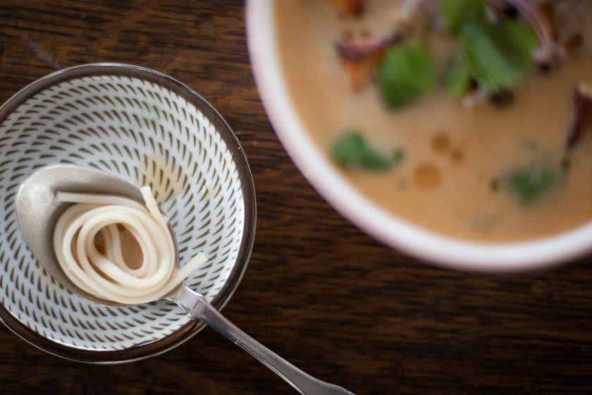 THAI COCONUT SOUP  WITH UDON NOODLES AND TOFU