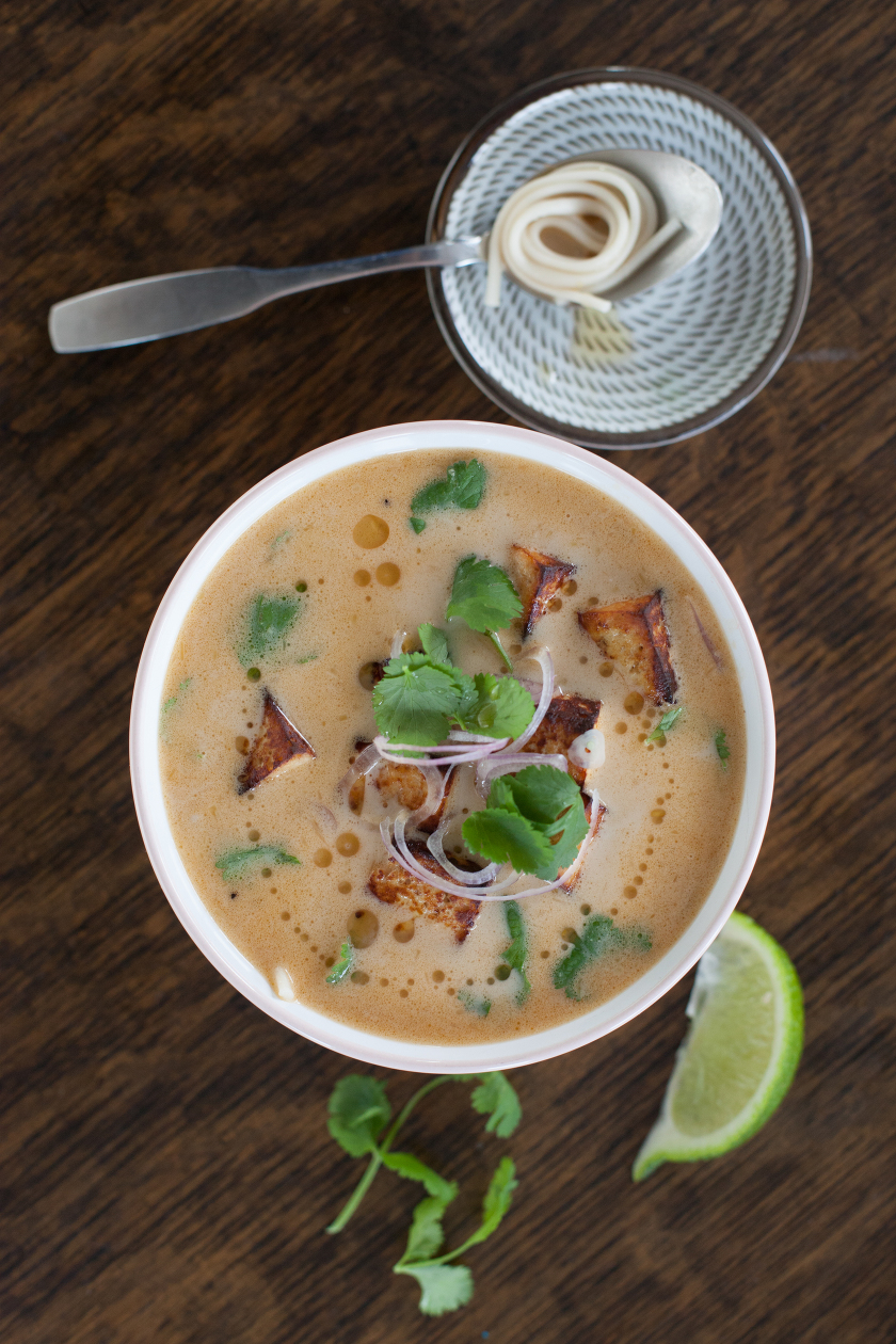 THAI COCONUT SOUP  WITH UDON NOODLES AND TOFU