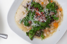WHITE BEAN SOUP WITH CRISP BACON AND KALE