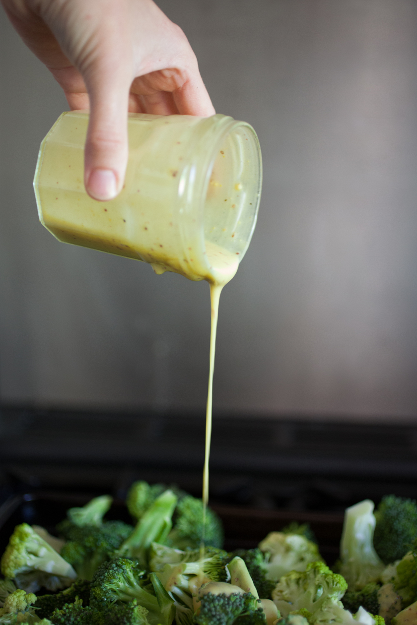ROASTED CAULIFLOWER AND BROCCOLI WITH HALLOUMI, PINE NUTS AND A MUSTARD VINAIGRETTE