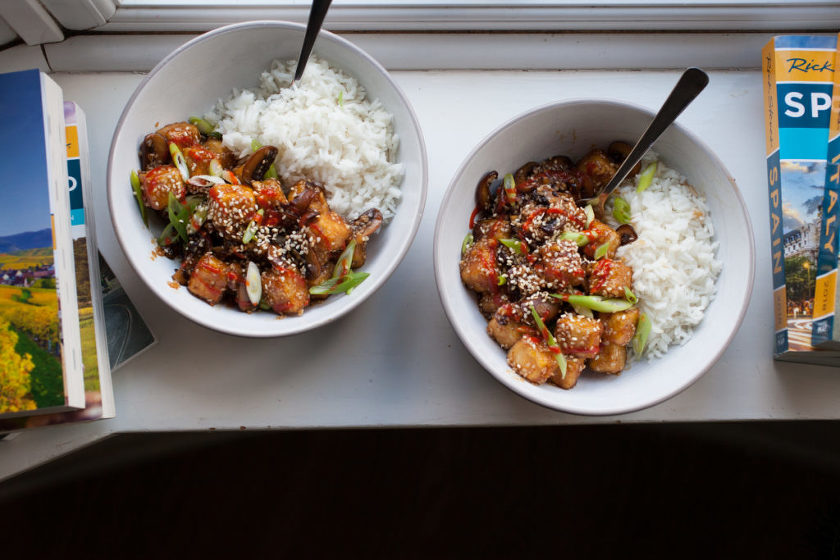 CRISPY SWEET AND SOUR TOFU and MUSHROOMS