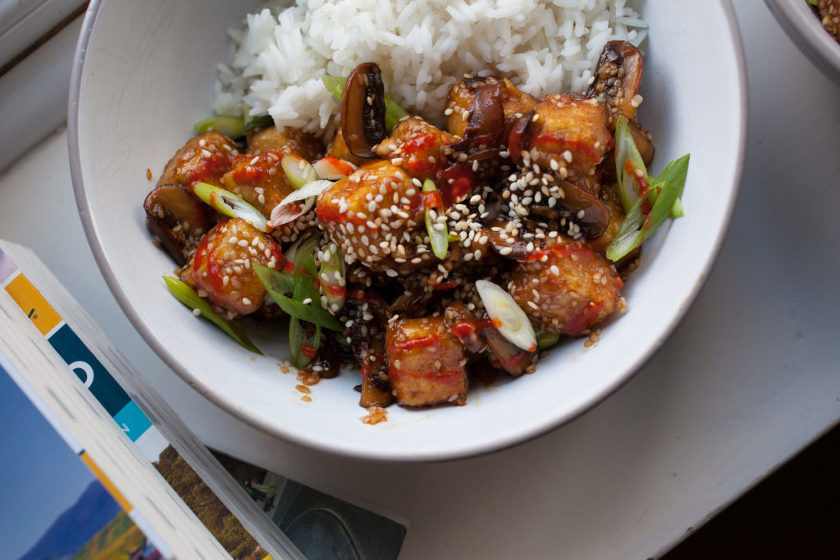 CRISPY SWEET AND SOUR TOFU and MUSHROOMS