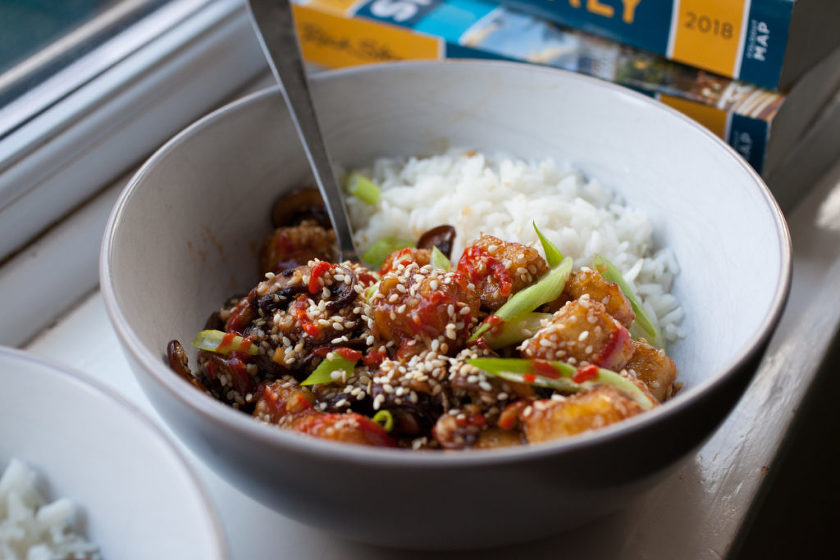 CRISPY SWEET AND SOUR TOFU and MUSHROOMS