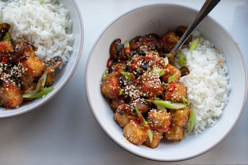 CRISPY SWEET AND SOUR TOFU and MUSHROOMS